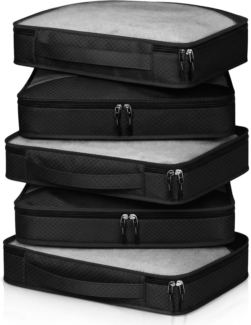 5 Pcs Packing Cubes for Suitcase Large Travel Cubes Carry on Luggage Organizer Bags for Clothes Accessories(S,Black)