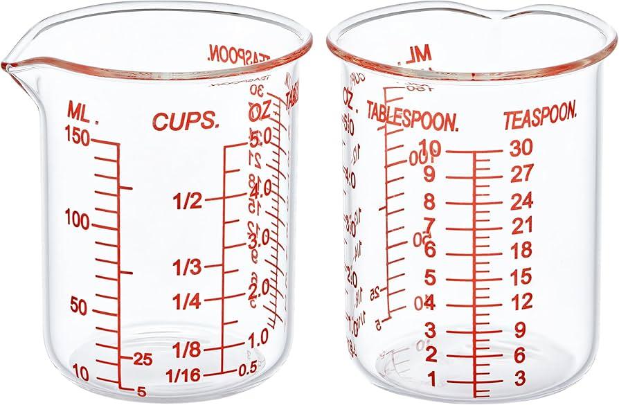Aeseusia Measuring Cup Set 30ml L(1oz), 60ml (2oz), 2 Piece Glass Liquid Measuring Beakers, High Borosilicate Glass Measuring Cup, V-Shaped Spout