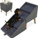17.3"H Dog Ramps & Stairs, Foldable 2-in-1 Wooden Pet Stairs & Steps & Ottoman, Solid Wood Anti-Slip & Premium Leather Material Pet Ramp, Split Ottoman Design, Pet Steps for Puppy Senior Injured Dogs