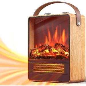 Electric Fireplace Heater for Indoor Use, 1500W/750W Space Heater Fireplace with 3D LED Flame, Double Safety Protection, Portable Fireplace Heater for Home Office Christmas Decoratio, Oak