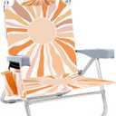 Backpack Beach Chair for Adults with Cooler&Cup Holder, 5-Position Folding Low Beach Chair with Towel Bar & Storage Pouch, Portable Lay Flat Reclining Beach Lounger for Camping, Lawn, Travel, Festival, 15"x30"x24"