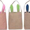KEFAN 3 Pack Easter Bags, Egg Hunting Bunny Ear Baskets Jute Burlap Reusable Tote Bags for kids DIY Blank Gift Tote Bags