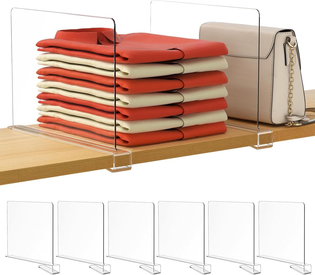 HBlife 6 Pack Closet Organizers and Storage, Clear Shelf Dividers, Vertical Purse Organizer for Closet Perfect for Sweater, Shirts, Handbags in Bedroom and Kitchen, Acrylic Bookshelf for Organization, 11.29 x 1.2 x 7.51 inches