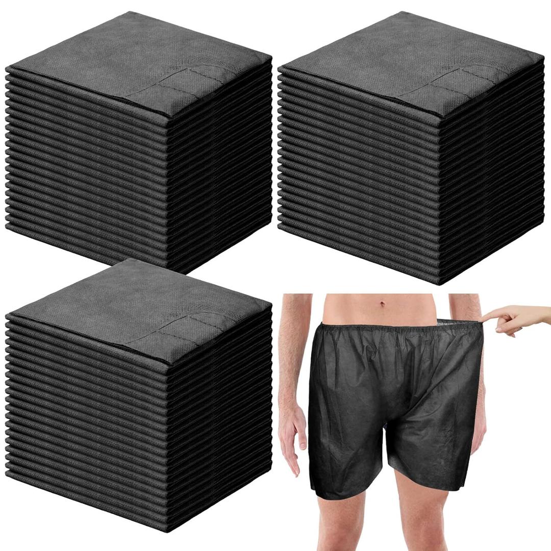 100 Pcs Disposable Exam Shorts Medical Patient Short Unisex Exam Wear Non Woven with Elastic Waistband Large Bottoms for Examination Massage Spray Tan Spa(Black)