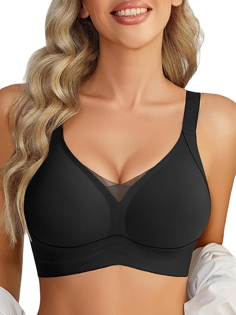 Avidlove Women's Wireless Bras Full Coverage Seamless Bra Comfortable Bralette Everyday Bras (Large, Black)