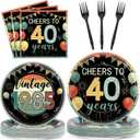 96Pcs Vintage 40th Birthday Plates and Napkins Back in 1985 Theme Party Decorations Supplies Cheers to 40 Years Disposable Tableware Set for Women Men 40th Birthday Party Favor Serve 24