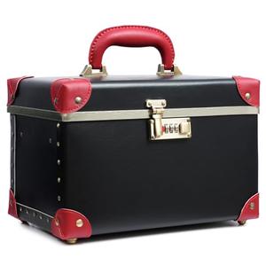 urecity Portable Retro Leather Makeup Train Case Cosmetic Organizer Case Leather Storage Box with Combination Lock (12.5", Black)