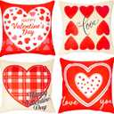 Ishua 4pcs Heart Pillow Covers, 18 x 18 Inch Valentine's Day Pillow Cases, Red and White Valentines Day Pillow Covers for Couch Sofa