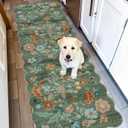 Washable 2x6 Runner Rug for Entryway: Hallway Kitchen Easy-Clean Carpet with Non-Slip Backing Stain-Resistant Low Pile Floor Mat Perfect for High-Traffic Areas with Pets (2x6 Floral/Green)