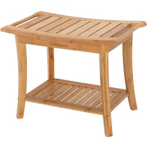 OasisSpace Bamboo Shower Bench, 24" Waterproof Shower Chair with Storage Shelf, Wood Spa Bath Organizer Seat Stool, Perfect for Indoor or Outdoor (1 Count (Pack of 1)), Natural 