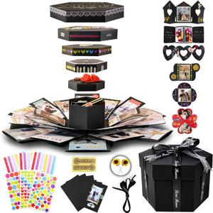 Vienrose Explosion Gift Box Set Surprise Gift Photo Box Creative DIY Scrapbooking Picture Album Accessories Couple Gifts for Birthday Proposals Valentine's Day 01Black Unassembled