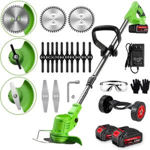 Weed Wacker, 21V Electric Cordless Weed Eater 3Types Blades and 24.0Ah Battery Powered, Adjustable Cutting Angle & Height,3 in 1Stringless Grass Trimmer/Lawn Edger/Brush Cutter, for Lawn Yard Garden (green)