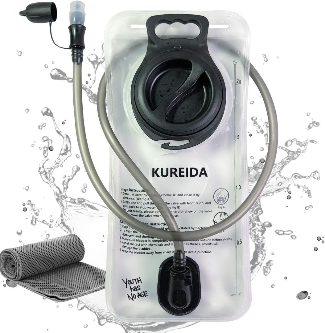 KUREIDA Hydration Bladder 2L-3L,Leak Proof Water Reservoir,BPA Free,Wide Opening, Military Water Bladder Combined with Hydration Backpacks for Biking Hiking Running Camping Climbing, White