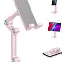 OCYCLONE Phone Stand, Adjustable Height and Angle Foldable Cell Phone Stand Holder for Desk, Taller iPhone Stand Compatible with 4.7"-13" Smartphones iPad Tablet, Pink