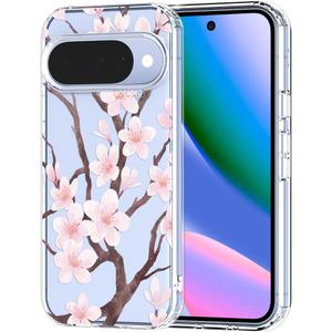 MOSNOVO Case for Google Pixel 10 & Pixel 10 Pro, [Buffertech 6.6ft Military-Grade Drop Protection] [Anti Peel Off Tech] Clear TPU Bumper Phone Case Cover Design - Cherry Blossom Floral