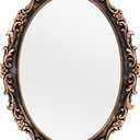 Tstarer Vintage Decorative Gold Framed Mirror, Wall Hanging Mirrors & Tabletop Tray for Bedroom Living Room Dresser Decor, Oval- 9.6" W x 14.3" L (Bronze)