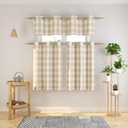 3 Pc Cotton Classic Country Farmhouse Kitchen Window Curtain Grommet Top -Beige & White Buffalo Check Tier & Valance Set, 54" x 18" / 32" x 30"