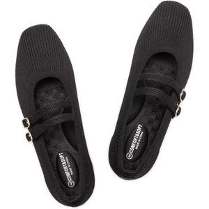 Frank Mully Women's Flats Square Toe Mary Jane Shoes Ballet Flats with Strap Comfortable Slip On Knit Shoes Dressy Casual (11, Black)