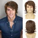 Mens Wig Short Brown Layered Heat Resistant Synthetic Wigs for Male Daily Party Cosplay Costume Halloween Use (Light Brown)