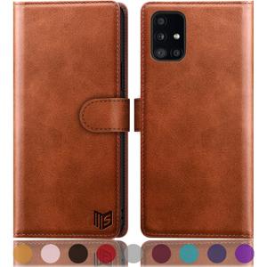 SUANPOT for Samsung Galaxy A51 5G (Non 4G Version) with RFID Blocking Leather Wallet case Credit Card Holder, Flip Folio Book Phone case Shockproof Cover for Samsung A51 case Wallet Light Brown
