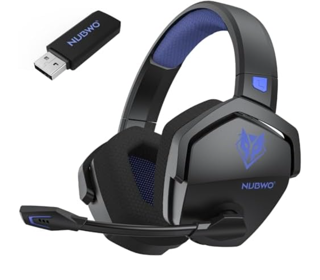 NUBWO Wireless Gaming Headset with Mic for Ps5 Ps4 PC, Zero Interference, 100Hour Battery AllDay Play, 23ms Sync​ for Fortnite & Call of Duty/FPS Gamers, Triple Mode All Devices Compatible  Blue