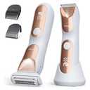 Women’s 2-in-1 Body Grooming Kit, Electric Bikini Trimmer & Shaver for Women, Wet/Dry Use, LED Light, Anti-Slip Grip, USB Rechargeable Cordless Hair Removal for Face, Legs, Underarms & Intimate Areas