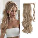 CJL HAIR 22" Long Ponytail Hair Extension Wrap Around Pony Tail Clip in Curly Wavy Synthetic Fake Hairpiece for Women Dirty Blonde