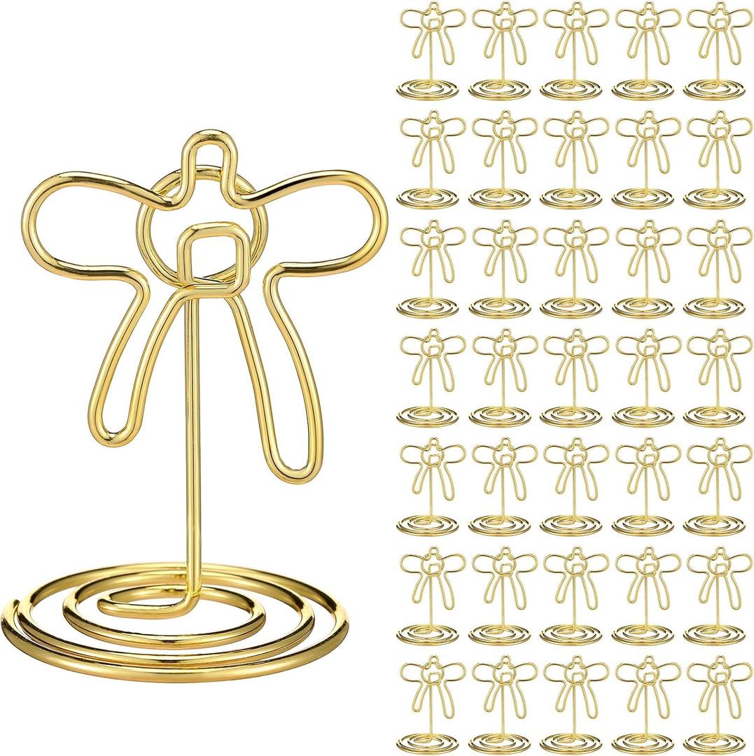 36 Pcs Coquette Bow Table Number Holders Gold Place Card Holders Photo Clip Stand Name Card Food Table Sign for Centerpieces Wedding Reception Birthday Party Decorations