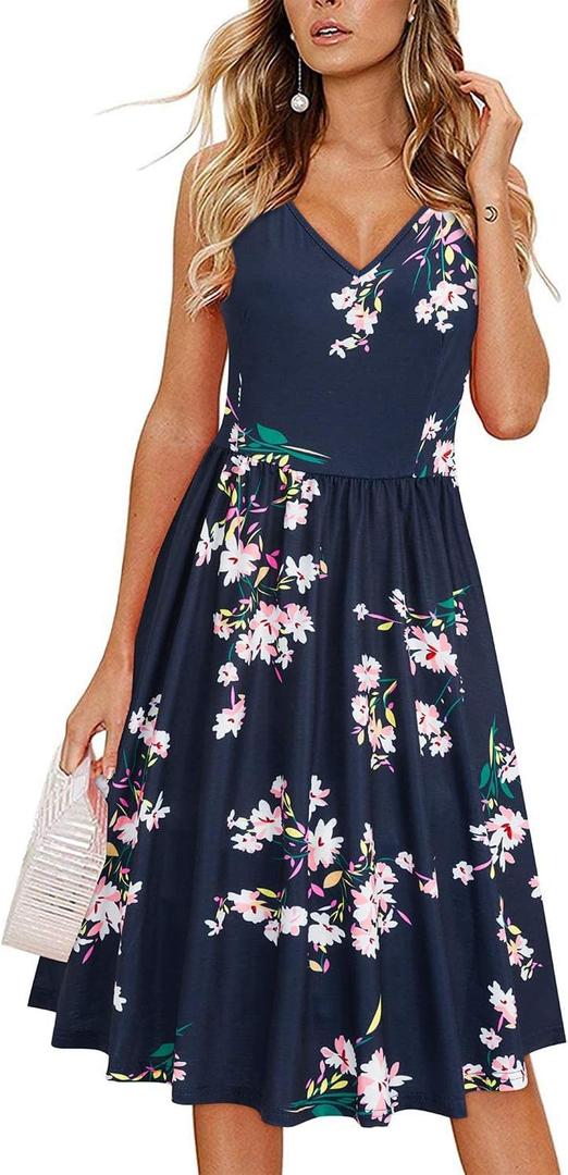 KILIG Women's Summer Casual Sundress Button Sleeveless Spaghetti Strap Dress (Medium)