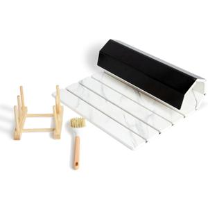 Hycrest HavenMat  Large Stone Dish Drying Mat (24x16) with Bamboo Rack & Brush | Quick-Dry Diatomite Counter Mat for Dishes, Glassware, Plants & Pets | Grey Kitchen Drying Stone (Marble)