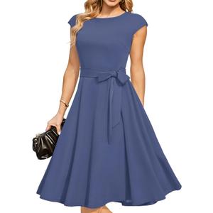 DRESSTELLS Women's Cocktail Dresses, Formal Wedding Guest Modest Church Vintage Tea Party Midi Evening Dress (XX-Large, Greyblue)