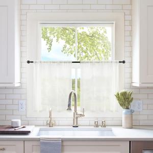 MIULEE 2 Panels Kitchen Tiers Half Window Sheer Curtains Rod Pocket Voile Drapes for Kitchen Bathroom Small Windows 29 by 24 Inch Ivory