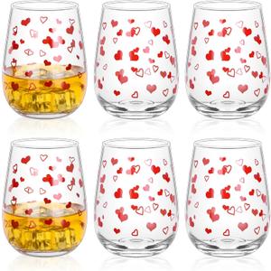 6 Pack 17 oz Heart Valentine's Day Wine Glass Set Valentine Wine Glass Drink Up Valentine's Day Wine Glass Romantic Wine Glasses Lover's Wine Glasses Wedding Anniversary for Valentine's Day Party