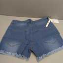 Blissblu Plus Size Jean Shorts for Women XL 32-34" Waist – Stretchy High Waisted Jean Shorts Women, Distressed Denim with Deep Pockets, Soft Cotton Frayed Hem Summer Shorts – Storm Blue