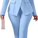 Mintsnow Pant Suits for Women Dressy Long Sleeve Blazer Pants Sets for Work | Business Casual Outfits for Women Soild Color Diagonal Button Blazer Jacket and Wide Leg Pants Suit Sets for Church, XXL