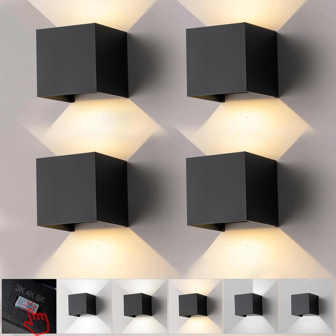 Nigaut 15W Outdoor Wall Sconce Lights,3000K 4000K 6500K LED Modern Outdoor Wall Light for Porch with Adjustable Beam Angle Exterior/Interior Lighting Fixtures, 4-Pack