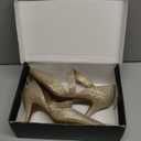 mysoft Women's Pointed Toe Low Stiletto Heel Dress Pumps Shoes (8.5 Wide, Gold-glitter)