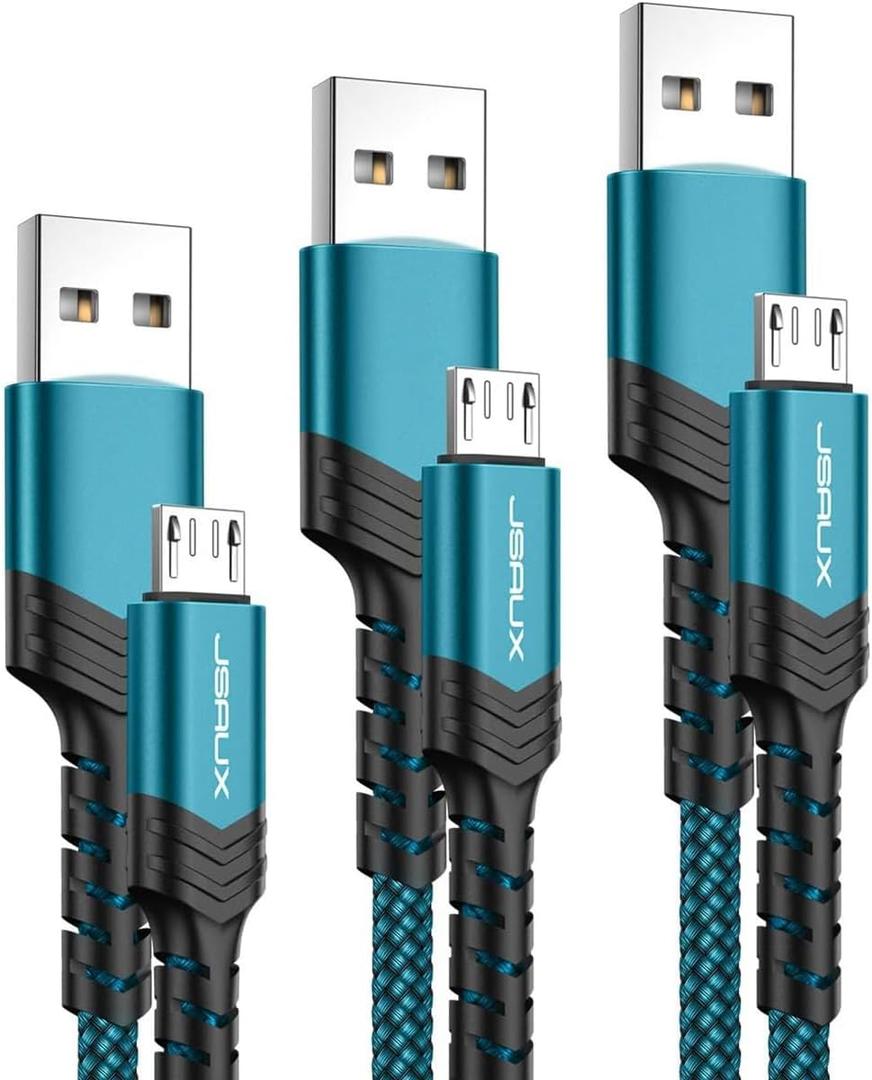 JSAUX Micro USB Charger Cable, (3-Pack 3.3ft+6.6ft+10ft) Android Charger Micro USB to USB A Nylon Braided Cord Compatible with Samsung Galaxy S6 S7 Edge Note 5, Kindle and More-Green