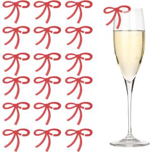 PATIKIL Bows Drink Tags, Acrylic Wine Glass Charms Reusable Drink Markers for Party Wedding Birthday and Events Accessories (1.97"x2.36", Sparkling Red)