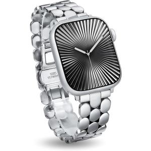 Moolia Stainless Steel Bracelet Compatible with Apple Watch Band 42/41/40/38/46/45/44/49mm Designer Elegant Metal Women Replacement Bracelet for iWatch Series 11 10 9 8 7 6 5 4 3 2 1 SE/Ultra1/2/3 (Silver)