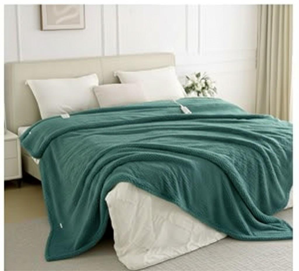 LunaHush Heated Blanket Electric Throw, 50" x 60" Heated Blanket with 8 Heat Levels & 8 Hours Auto Off, Fast Heating Sherpa Blankets Machine Washable with ETL & FCC Certified, Blue Green