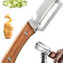 Multi Functional Vegetable Peeler with Wooden Handle and Bottle Opener, Stainless Steel Kitchen Peeler Tool for Potato Carrot Pumpkin Papaya, Premium Single Blade Food Peelers (1pcs)
