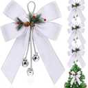 Yinkin Christmas Tree Wreath Bow Christmas Ribbon Bows with Bells 11 x 7.8 in Velvet Pine Cone Bowknot Xmas Tree Hanging Ornaments Decor for Home Xmas Party Outdoor Indoor(White,4 Pcs)
