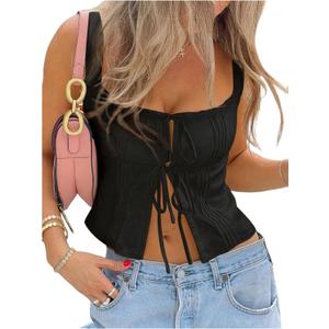 SOLY HUX Women's Bow Tie Front Tank Top Sleeveless Square Neck Y2k Crop Tops, S