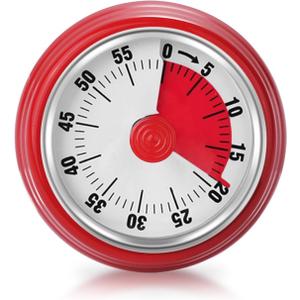 Visual Timer, Teeloray 60-Minute Countdown Timer, Kitchen Timer with Magnetic Base, Mechanical Clockwork, Ringer Alert, Time Management Tool for Children and Adults, Study/Work/Cooking (Red)