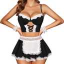 Avidlove Sexy Lingerie for Women Cosplay Lingerie Set Contrast Lace Maid Costume Set(5pack) (Large, Black)