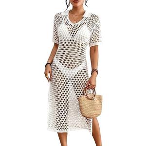Bsubseach Crochet Beach Cover up 2024 Pool Cover Ups for Women Casual Bathing Suit Cover Ups Side Split White Crochet Beach Dress M