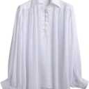 GRACEART Pirate Shirt Men Vampire Renaissance Shirts Victorian Ruffled Medieval Costume Cotton Linen Shirt (Small, 0white)