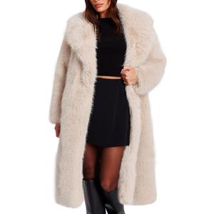 Flygo Womens Long Faux Fur Coats Winter Fluffy Open Front Luxury Overcoat Shaggy Lapel Long Sleeve Fuzzy Warm Cardigan Jacket, Size XL