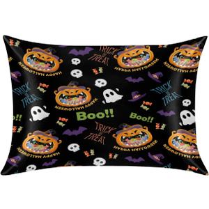 Satin Pillowcase for Hair and Skin, Witch Hat Halloween Silk Pillow Case Queen Size Silky Pillowcases with Zipper Cooling Pillow Cover (20x30 Inches)